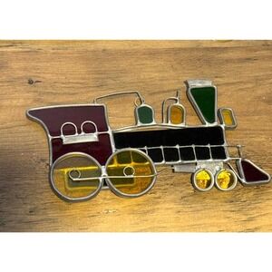 Vintage Suncatcher Locomotive Train Stain Glass Style Hanging Ornament